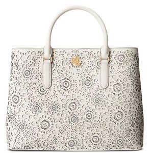 Lauren Ralph Lauren Large Marcy Satchel Perforated Ivory Cream